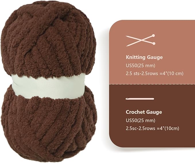 Coffee Chunky Chenille Yarn for Crocheting Bulky Thick Fluffy Yarn for Knitting,Super Bulky Hand Blanket, Soft Plush Yarn Crochet Carpet/Scarf/Cushion/ 8 Jumbo Pack(63.76oz/197.68yd
