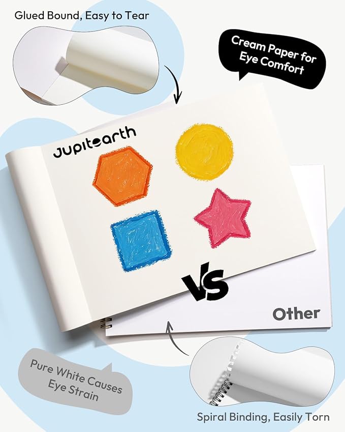 jupitearth sketch pads, 2-pack 50 sheets 9x12 inch drawing pad, acid-free thickened glue-bound sketchbook, art supplies, drawing paper for coloring painting for school