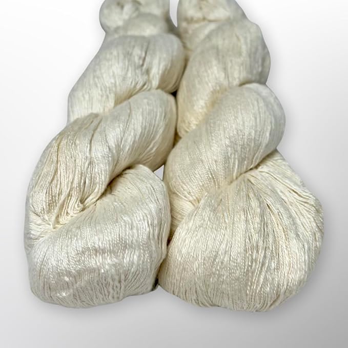 Revolution Fibers Eri Silk 20/2 NM Lace Weight Yarn (2 Skein Bundle) | 100% Natural White Undyed, 1000 Yards Per Skein | Perfect for Dyeing, Knitting, Crocheting, Weaving and Embroidery