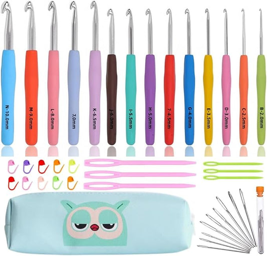 Crochet Hook Set,14 Sizes Crochet Hooks for Arthritic Hands,Crochet Hooks Ergonomic Soft Grip with Case,Crochet Needles(Size B-Size N)