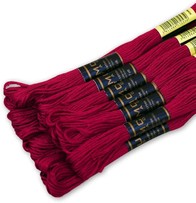 Pack of 12 Premium Embroidery Thread | 100% Egyptian Cotton Premium Skeins | Cross Stitch Embroidery Floss | Oeko TEX Certified Stranded Cotton | Ideal for Arts & Crafts (Red 47)