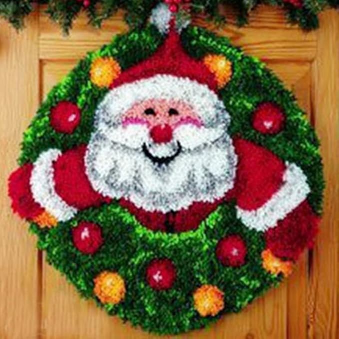 Latch Hook Kits for Adults - DIY Latch Hook Rug Kits, Crochet Kit for Beginners, Rug Making Kits with Printed Canvas, Gift Packaging. (Father Christmas, 20x20 inch)