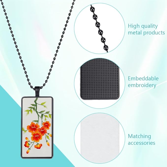FREEBLOSS 12 Set Rectangle Bezel Pendant Trays Necklace Pendant Blank Frame for Embroidery Rectangle Pendants Tray Charm DIY Jewelry Making Kit for Necklace DIY Embroidery