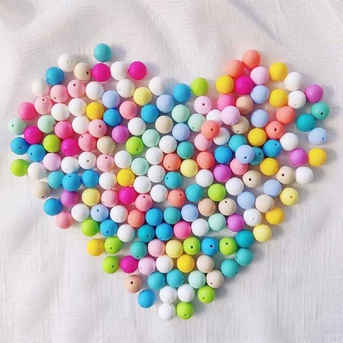 60Pcs 15mm Round Rubber Silicone Bead Bulk Loose Beads Gorgeous Making Kit for Keychain Tassels Necklace Bracelet Jewelry DIY Crafts Making