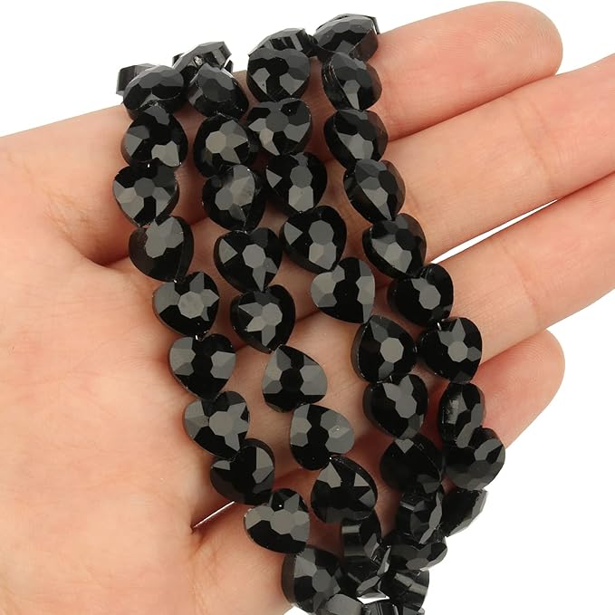 70pcs 8mm Black Faceted Heart Beads for Jewelry Making Crystal Glass Beads for Bracelets Necklace Crafts, Friendship Bracelet Kit, Love Gifts