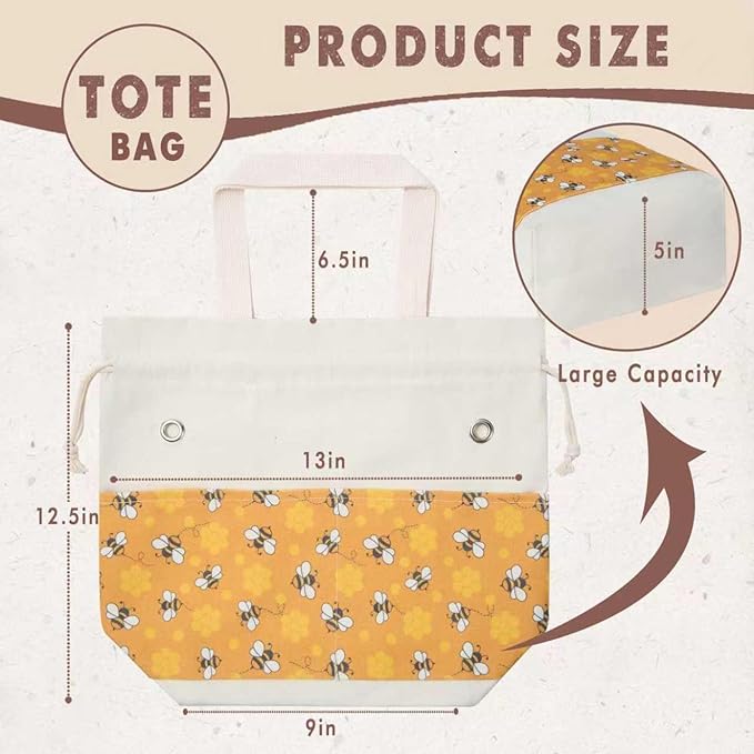 TOGETRUE Yarn Bag, Knitting Crochet Tote Bag, Yarn Storage Bags Organizer, Crochet bags for Crocheting Project, Store Skein Ball, Short Knitting Needle (Medium, Bees)