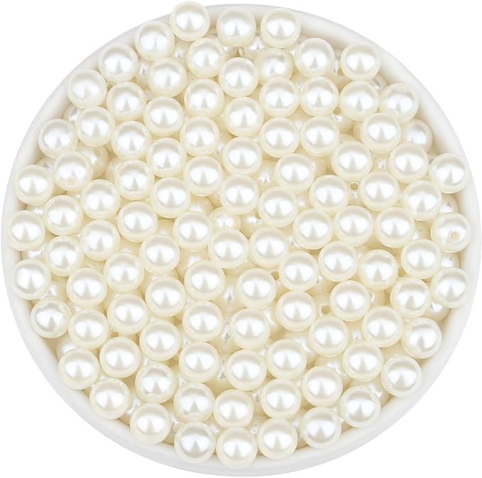 200Pcs 12mm Pearl Beads for Jewelry Making, Cute Acrylic Loose White Clay Pearl Beads for Crafting, Charm Fake Round Pearls with Hole for Necklace, Earring, Bracelet, DIY Craft, Vase Filler