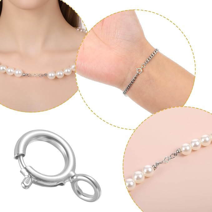 7 Sets 925 Sterling Silver Necklace Clasps and Closures 5mm Spring Ring Clasp Jewelry Clasps with Closed Jump Rings 4mm for Bracelet Necklace Extender Connectors for Jewelry Making Repair