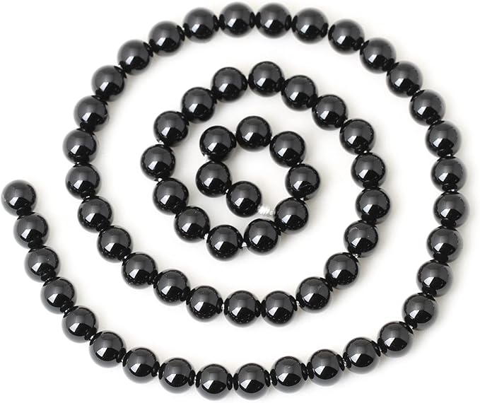 60PCS 6mm Black Smooth Polish Onyx Agate Gemstone Round Loose Beads for Jewelry Making 1 Strand 15"