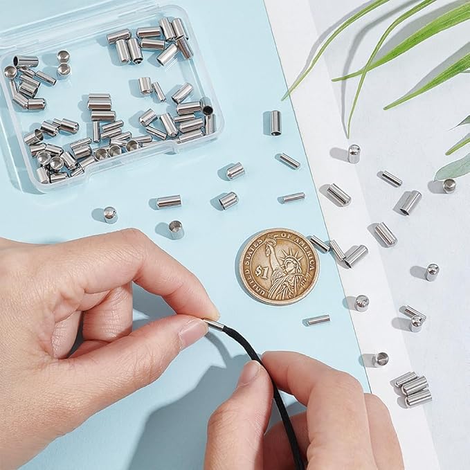 UNICRAFTALE 90Pcs 3 Sizes Stainless Steel Cord Ends 24mm Column Cone Leather Jewelry Making Caps Bracelet Ends Terminators for Necklace Making
