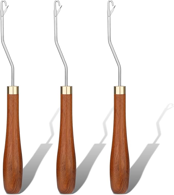 Giwrmu Latch Hook Tool, 3 Pcs Wooden Bent Latch Hooks, Crochet Hooks for Hair, Latch Hook Crochet Needle for Crochet Rug, Micro Braids, Hair Extension, Carpet Crafts
