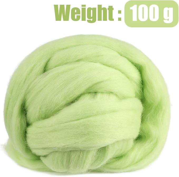 3.53oz Wool Roving, Wool Felting Supplies, Pure Wools, Chunky Yarn, Spinning Wool Roving for Needle Felting Wet Felting DIY Hand Spinning (Light Green)