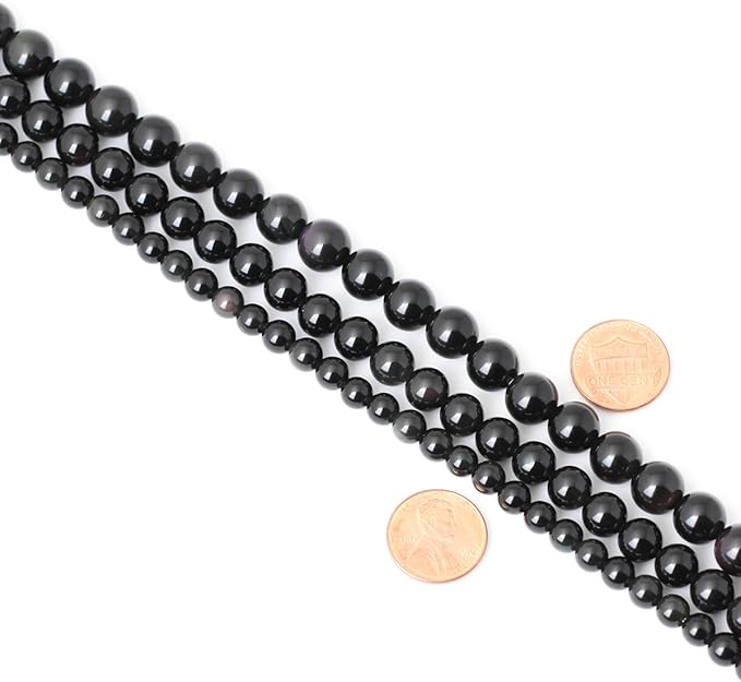 cheavian 45pcs 8mm natural black obsidian gemstone round loose beads crystal energy stone healing power for diy jewelry making 1 strand 15"