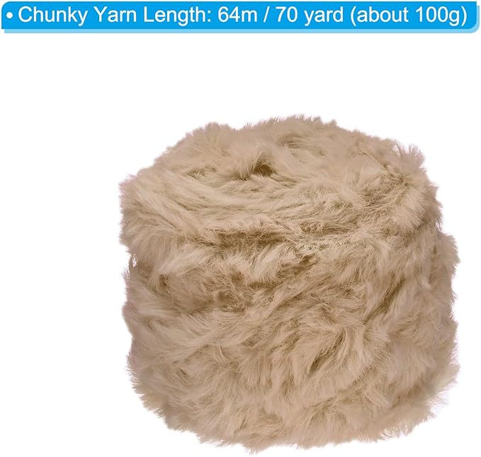 PATIKIL 70yds Faux Fur Yarn, Fuzzy Yarn Crochet Fluffy Yarn Soft Chunky Polyester Plush Fur Eyelash for Crocheting Knit Blanket Rug Sweater Scarf Hat Bear Craft, Light Brown