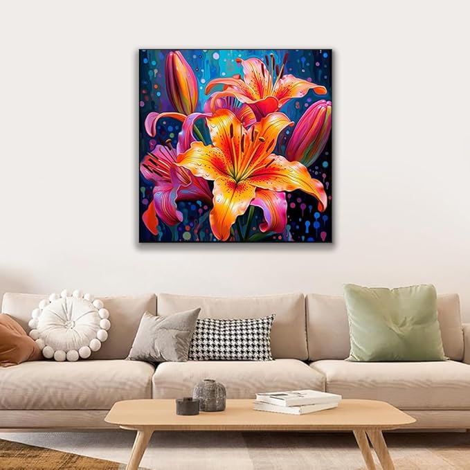 JUJUHOOD Lily Flower Paint by Numbers Kit for Adults Beginner & Kids Ages 8-12,Flower Paint by Number Without Easel, Acylic Paint by Numbers for Gift Home Wall Decor (10x10Inch)