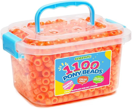 gaganiu pony beads 1100+ pcs – orange plastic kandi beads in jar for bracelets, hair braids, jewelry making & diy crafts