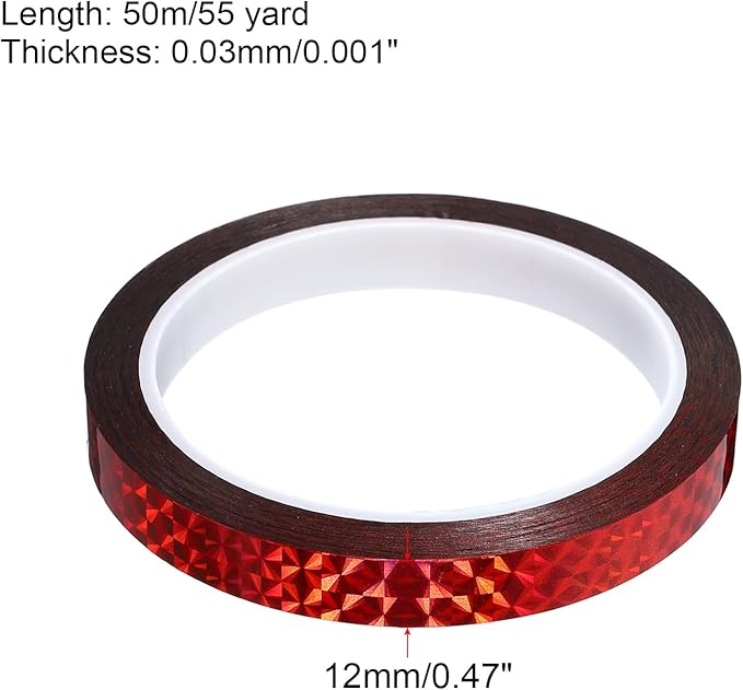 PATIKIL Prism Tape 0.5 Inch x 55 Yards, Holographic Metalized Reflective Adhesive for Detailing Accent Wall Decor Art, Red