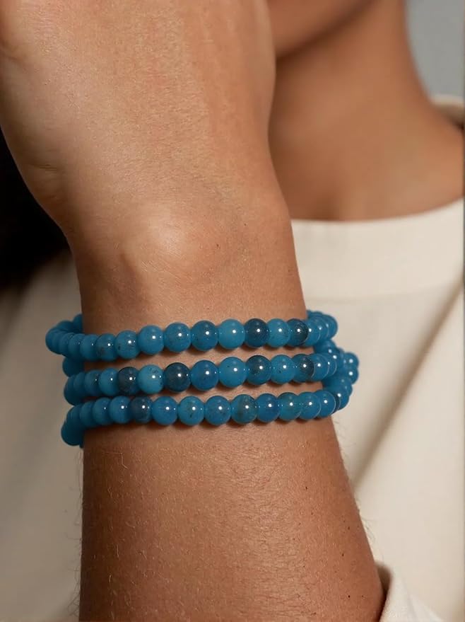 Stone Beads, 60pcs Blue Apatite, 6mm Round Loose Beads for Jewelry Making, Bracelets, with Bag, String & Card