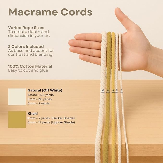 DIY Rope Canvas Kit for Beginners - Complete Macrame Ropes Supplies & Tools | DIY Macrame Art Wall Hanging Decor Starter Set, Craft Kits for Adults, Boho Wall Art Aesthetic Home Decoration (Khaki)