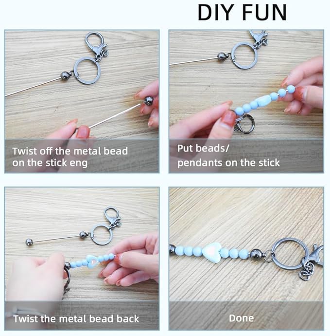 8 Pcs Beadable Keychain Bars Blanks - Bead Keychain Metal Beaded for DIY Projects Pendant Jewelry Crafts Making Gift (Dark Grey)
