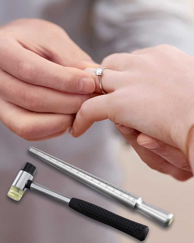 meowoo ring sizer, can be hammered solid ring mandrel and jewelry rubber mallet, ntegrated conical solid ring mandrel sizer tools for ring repair and measurement, jewelry sizing measuring