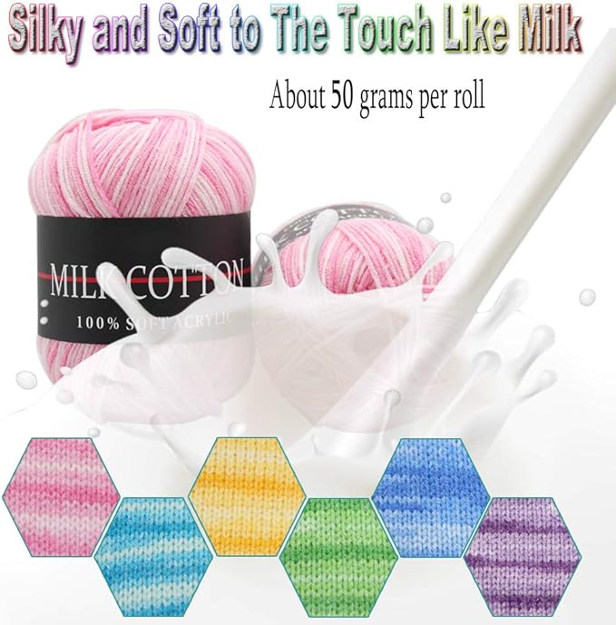 6 Rolls Crochet Yarn, for Crocheting, Assorted Colors Acrylic Soft Yarn Perfect for Any Knitting Crochet and Crafts Mini Project