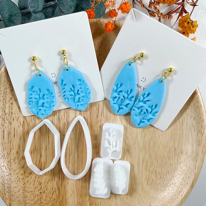 Xaekicr 5pcs Leaf Texture Polymer Clay Cutters – Clay Cutters for Earrings, Geometric Teardrop Shape Clay Tools, Clay Molds for Polymer Clay Jewelry DIY