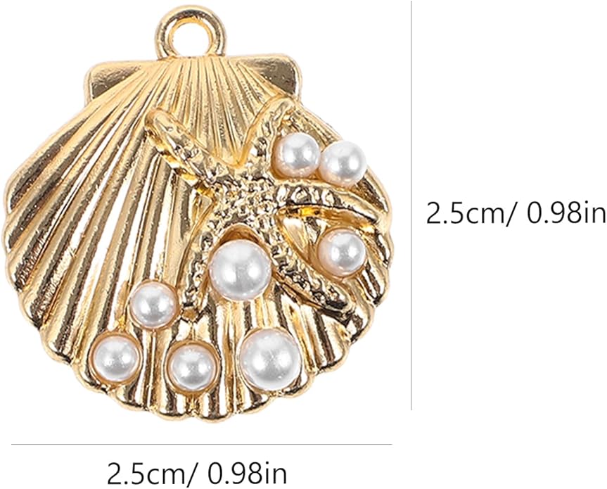 TEHAUX 20Pcs Gold Shell Charms for Jewelry Making, Enamel Alloy Conch Shell and Seashell Charms with Faux Pearl, Ocean Beads Pendants for DIY Necklaces Bracelets (Light Gold)