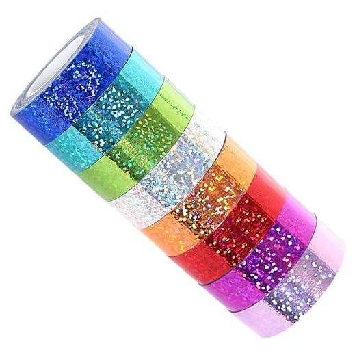 8 Rolls Glitter Prism Tape Holographic Sparkle Washi Tape Baton Tapes for Gift Wrapping DIY Crafts Bullet Journals Scrapbooking School Supplies Party Decorations with Colorful Designs