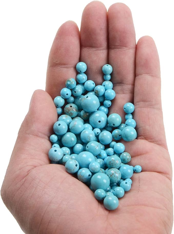 bymitel 8mm natural stabilized blue turquoise round beads gemstones genuine with 140pcs diy jewelry making unisex (8mm 140pcs, stabilized blue turquoise)