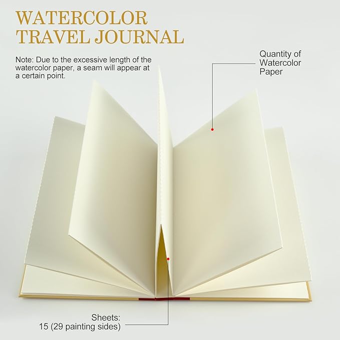 CuppaClip Accordion Watercolour Sketchbook 300GSM Cotton Paper Art Supplies Hardback Concertina Watercolor Travel Journal (Yellow, 5.3x7.6in)