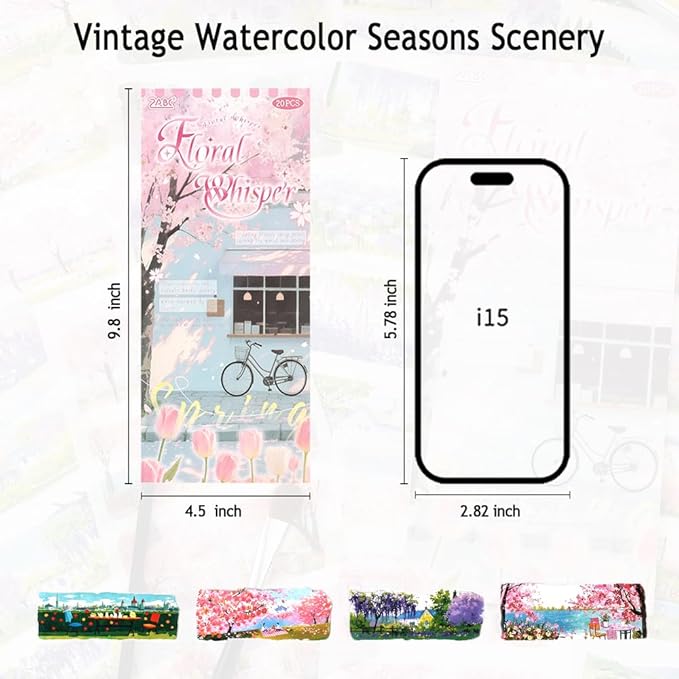 Journal Sticker Book for Junk Journaling, Transparent PET Seasons Landscape Stickers for Scrapbook Supplies, Scrapbooking, 20 Large Pre-Cut Stickers Sheets 9.25 x 6.62 inches