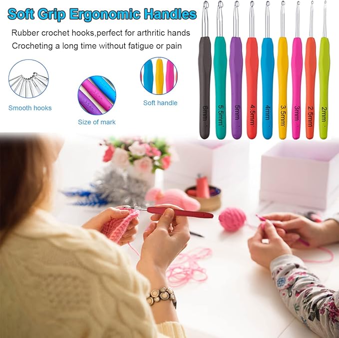 Mdoker 100 Pieces Crochet Kit with Yarn and Knitting Accessories Set,Complete Knitting Kit for Beginners Include Soft Grip Crochet Hooks,Aluminum Crochet Hooks,Crochet Yarn Balls,Crochet Supplies Set