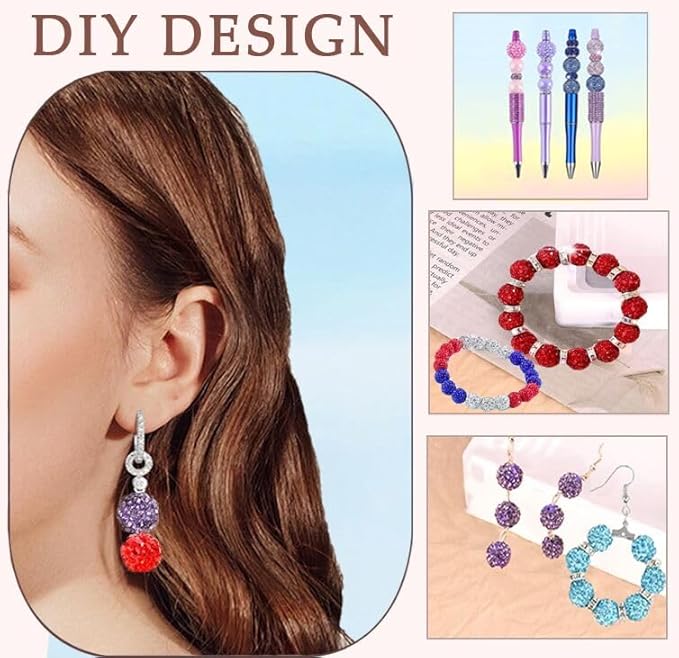 508pcs Rhinestone Handcrafted Beads, Including 264pcs Disco Ball Clay Rhinestone and 120pcs Spacer Beads Necklace Jewelry Making,DIY Shambhala Disco (10mm Multicolor)