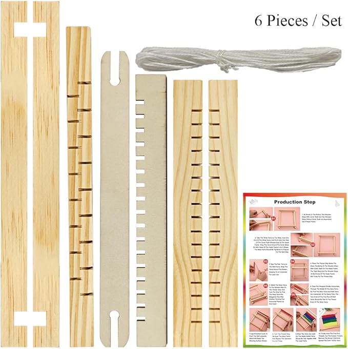 Ckyleole Weaving Loom Kit Wooden Weaving Loom Multi Craft Handcraft Wooden Looms Set Tapestry with Rods Combs Shuttles Line Instructions No Burr Mini 8.27 x 6.5 inch 1 Set(5P) Adult and Beginners