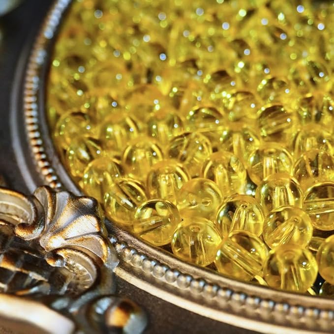 Jabrand 150pcs Beads Kit, 8mm Transparent Glass Beads Clear Round Crystal Beads for Bracelet Making Jewelry DIY Crafts Supplies (Yellow)