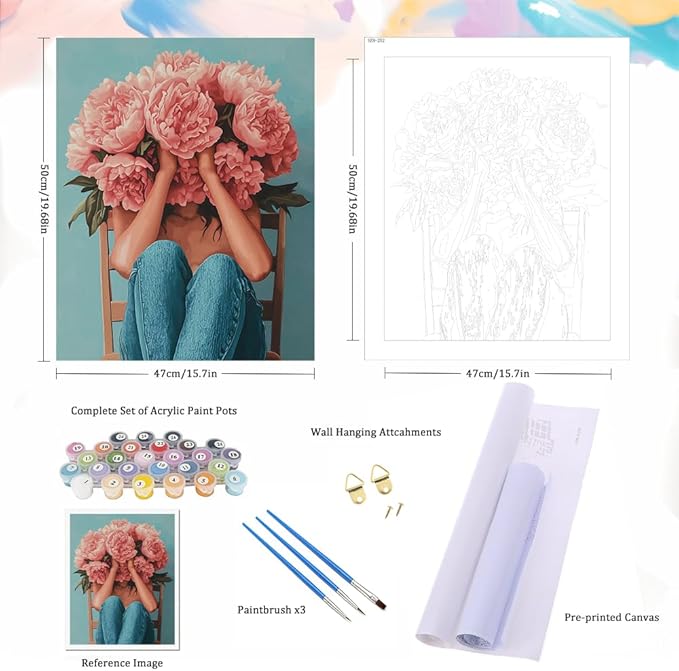 Natuyalo Paint by Numbers for Adults - Flowers Woman Paint by Numbers for Adults Beginners, Flowers Girl Acrylic Simple Paint by Number Canvas for Decoration (16x20 inch)