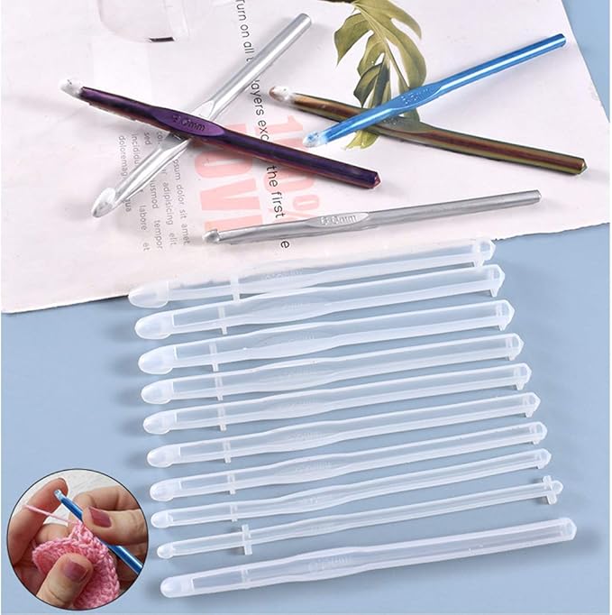 10 Styles Crochet Hook Molds Set Epoxy Resin Casting Silicone Mold Kit Handcraft Art Yarn Weaving Tool Silicone Mold Silicone