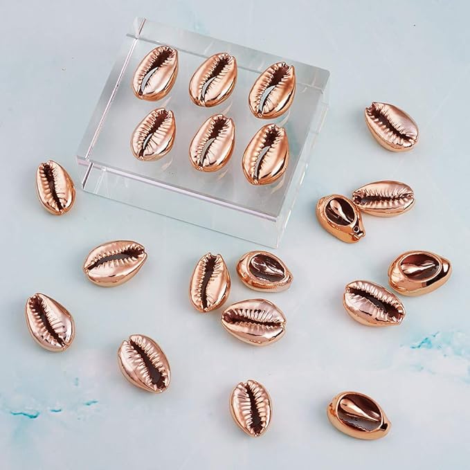 Cheriswelry 50pcs Electroplated Shell Beads Rose Gold Cowrie Spirals Spacer Summer Beach Loose Beads Charms 1520mm for Vase Filler Fish Tanks DIY Jewelry Making