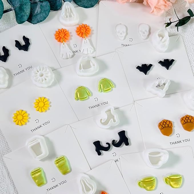 Xaekicr 12PCS Mini Halloween Clay Cutters for Polymer Clay Jewelry – Small Clay Earring Cutters, Fall Pumpkin Coffee Boot Shapes, Polymer Clay Tools & Molds Kit