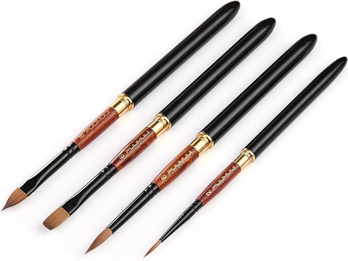 Sable Travel Watercolor Brushes, Fuumuui 4pcs Elegant Kolinsky Sable Travel Brushes Travel Watercolor Kit with Leather Pouch Perfect for Watercolor Gouache Ink Painting