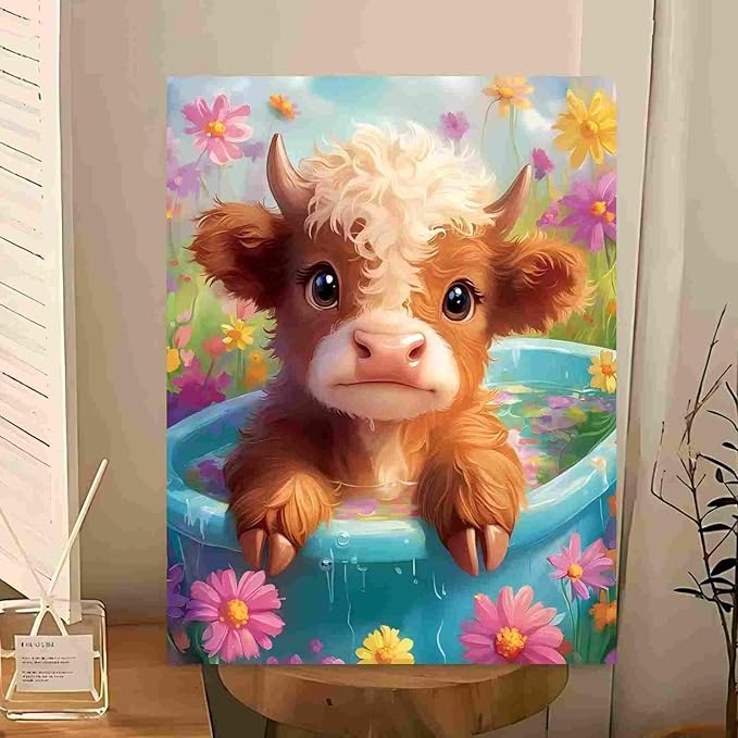 Reivworl Paint by Numbers Kit for Kids - with Frame and Easel, Cow Paint by Number Kids Age 6-8-12 Boys Girls, Paint by Numbers for Gifts and Decor (9.5X12Inch)