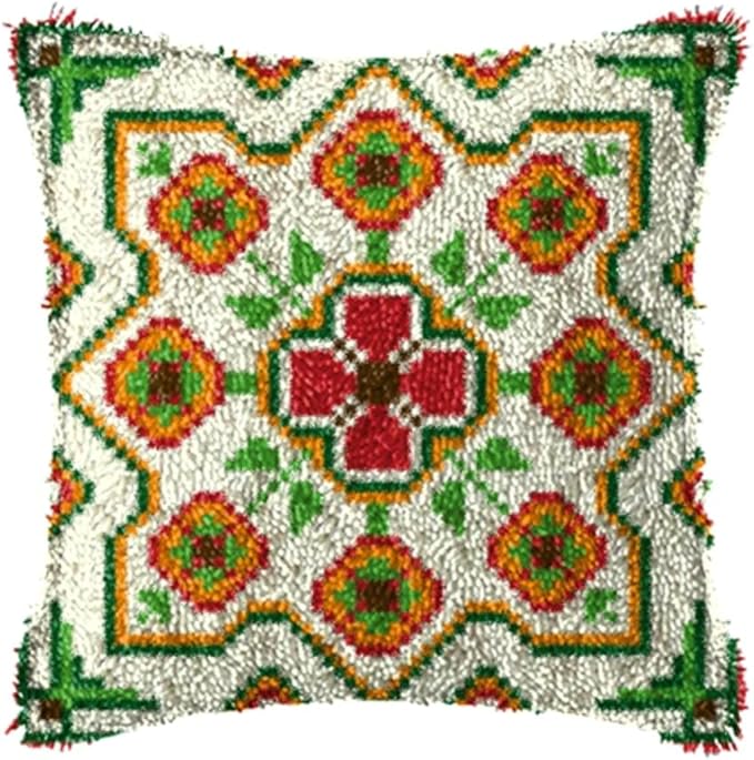 LAPATAIN Latch Hook Kits for DIY Throw Pillow Cover,Green Pattern Needlework Cushion Cover Hand Craft Crochet 17x17inch