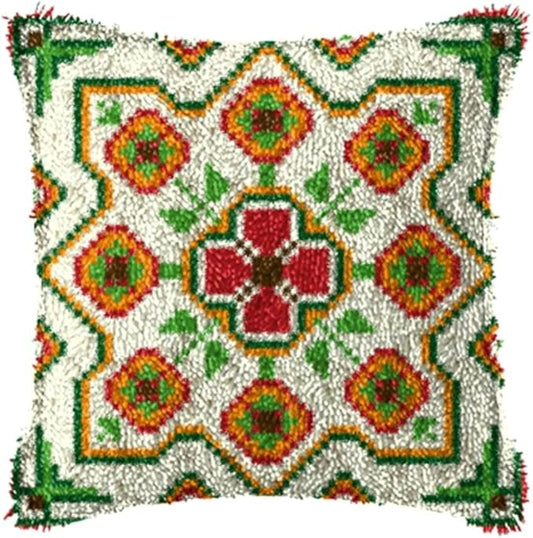 LAPATAIN Latch Hook Kits for DIY Throw Pillow Cover,Green Pattern Needlework Cushion Cover Hand Craft Crochet 17x17inch
