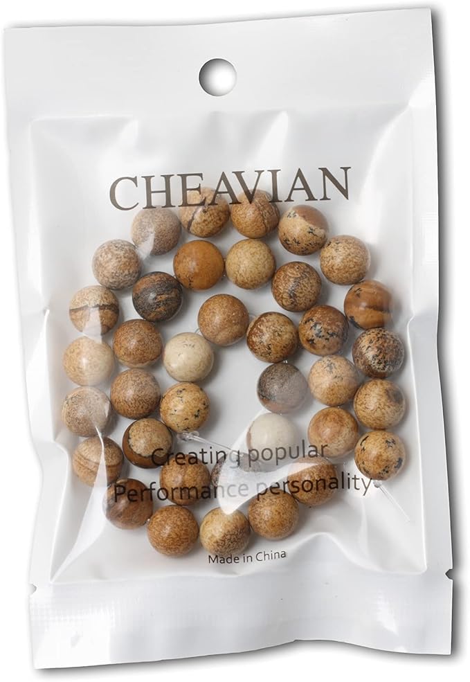 cheavian 35pcs 10mm natural picture jasper stone round loose beads for jewelry making diy findings 1 strand 15"