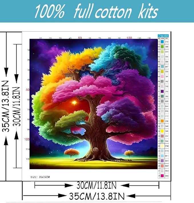 Colorful Tree Stamped Cross Stitch Kits for Adults Beginner, Counted Cross Stitch Kits Printed Stitching Cute Patterns Dimensions Needlepoint Art Crafts Embroidery Kits for Adults