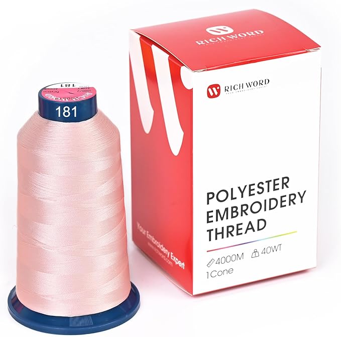 Poolin Embroidery Machine Thread Richword Selected Pink 4000M 40WT Polyester Embroidery Thread – Smooth, Strong Single Spool for Home & Commercial Machines 0181