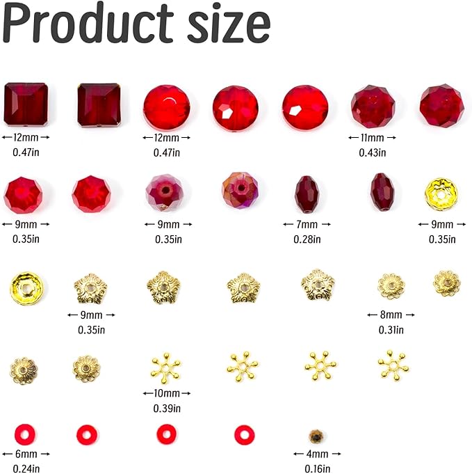 Glass Beads for Bracelets Jewelry Making Adults Keychains Bead Strand Large Unique Crystal Assortment for Craft Rondelle Faceted Flat Crackle Sparkly Bling Cute Pretty Beading Kit (2-pcs Red)