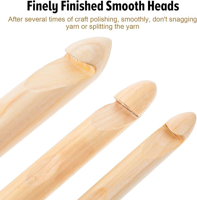 3 PCS Large Wooden Crochet Hooks for Chunky Yarn, Giant Bamboo Jumbo Ergonomic Crochet Hook Set, Inline Crochets Needles Kit for Crochets Thick Blankets Carpeting Sweater Hat (15mm 20mm 25mm)