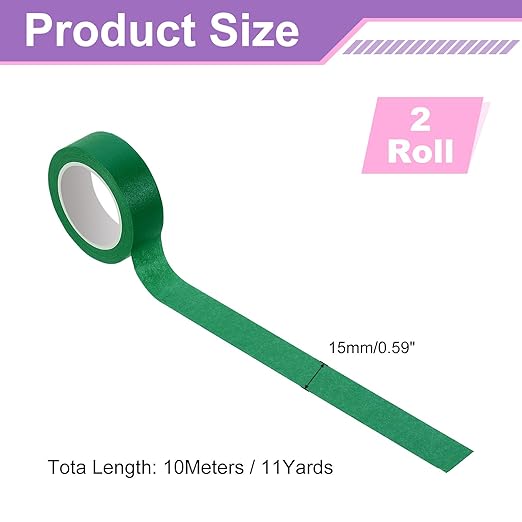 uxcell 2 Rolls Colored Washi Tape, 11 Yards x 0.6" Colored Masking Tape Painters Tape, Decorative Masking Tape for Arts & Crafts Labeling DIY Scrapbooking Gift Wrapping, Deep Green